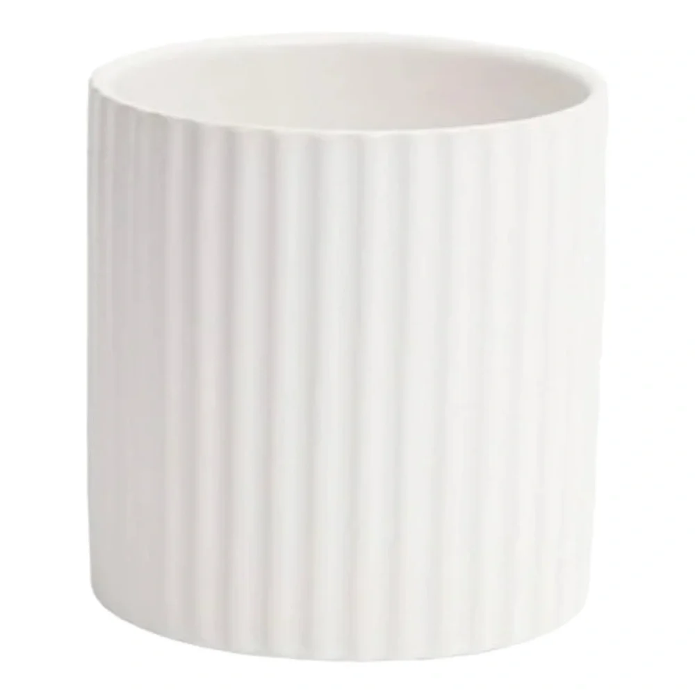 White Ceramic Ribbed Vase